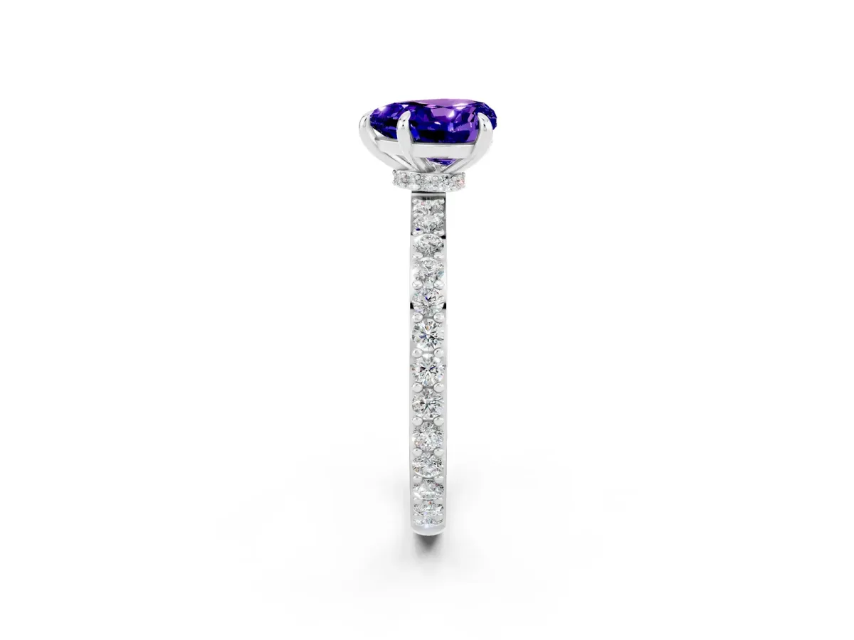 Heart Cut Tanzanite Solitaire Engagement Ring with Pavé Band and Four-Prong Setting White gold