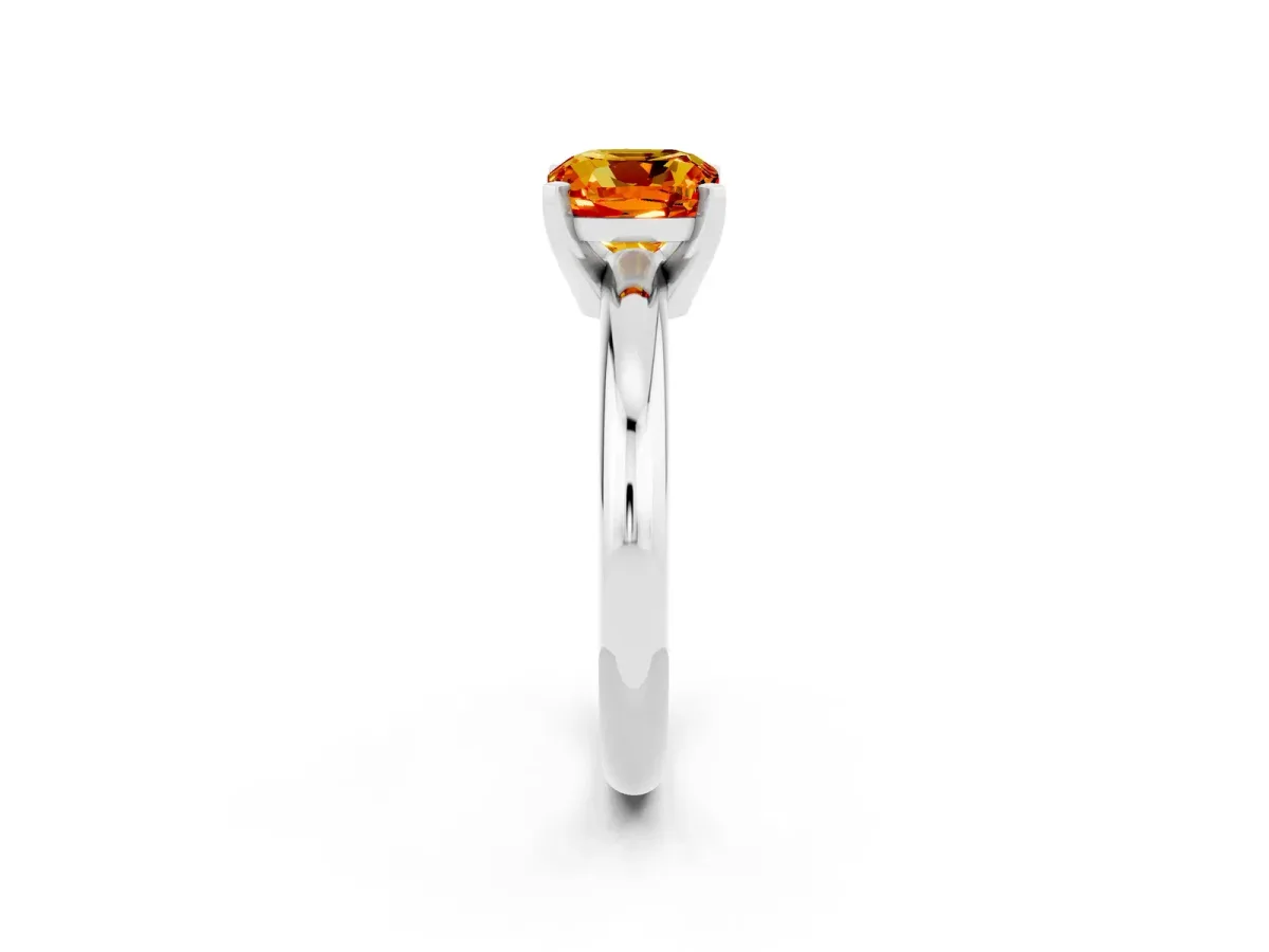 Cushion Cut Citrine Solitaire Engagement Ring with Round Band and Four-Prong Setting White gold