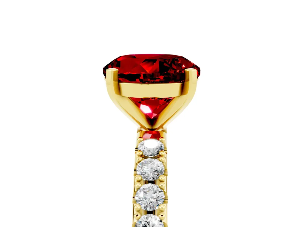 Round Cut Ruby Solitaire Pavé Band with Four-Prong Setting Yellow gold