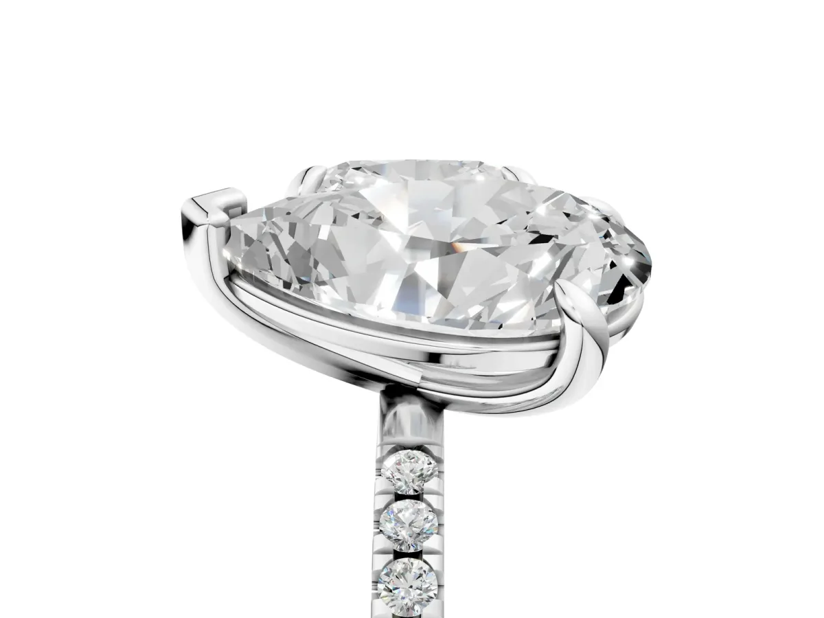 Oval and Cushion Toi Moi Ring with Prong Setting and Micro Pave Band Platinum