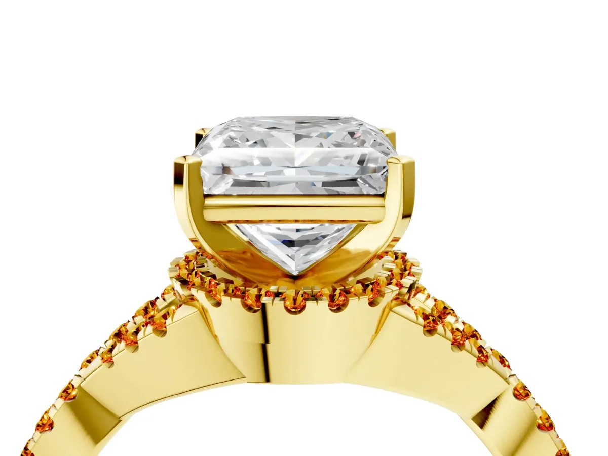 Princess Cut Diamond Citrine Halo Twist Band Solitaire Prong Setting Ring Yellow gold
