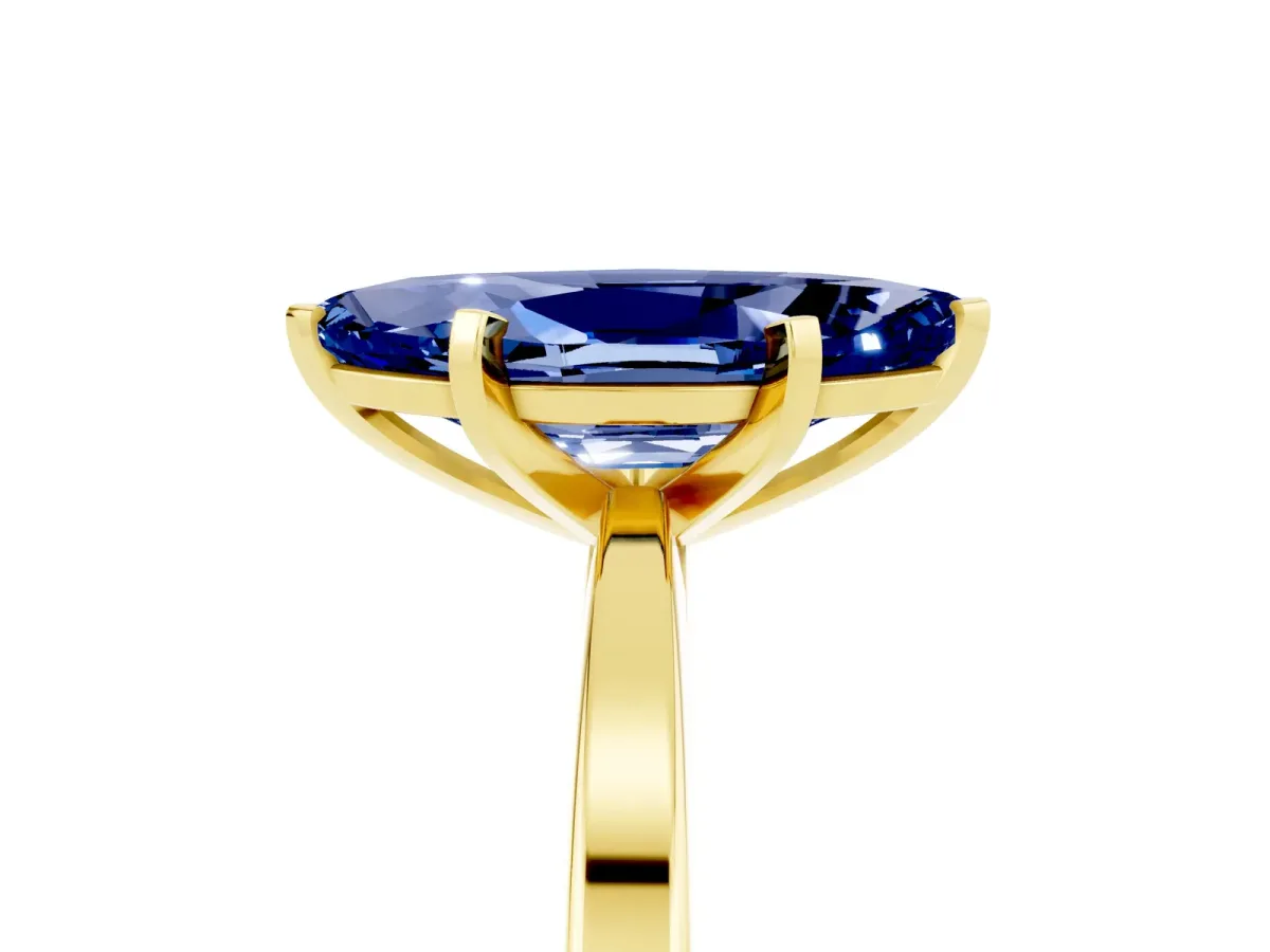 Marquise Cut Blue Sapphire Solitaire Engagement Ring with Classic Band and Four-Prong Setting Yellow gold