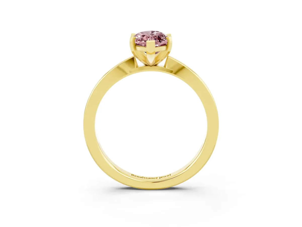 Marquise Cut Morganite Solitaire Engagement Ring with Classic Band and Four-Prong Setting Yellow gold