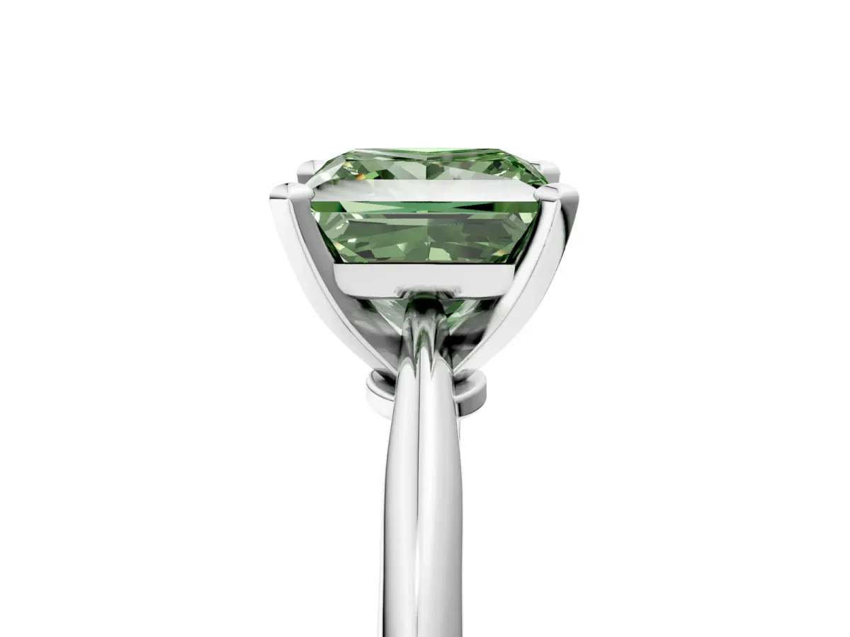 Fancy Green Princess Cut Diamond Solitaire Engagement Ring with Classic Band and Four-Prong Setting White gold