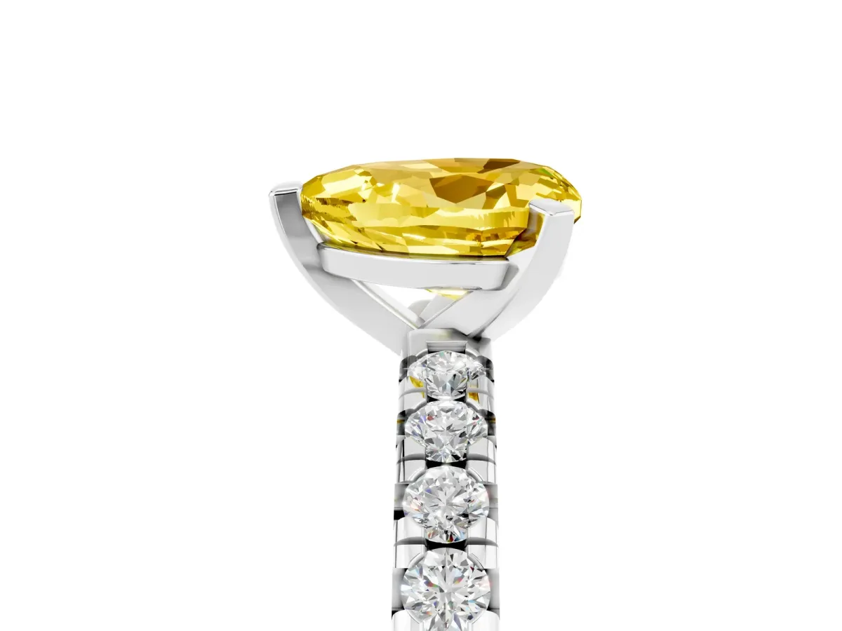 Heart Cut Yellow Sapphire Solitaire Pavé Engagement Ring with Round Band and Prong Setting Platinum