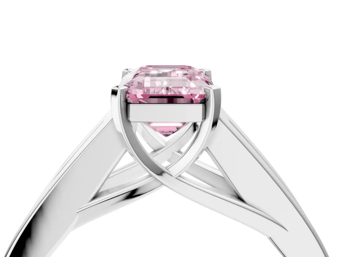 Fancy Pink Emerald Cut Cut Channel Set Solitaire Ring with Four-Prong Setting White gold