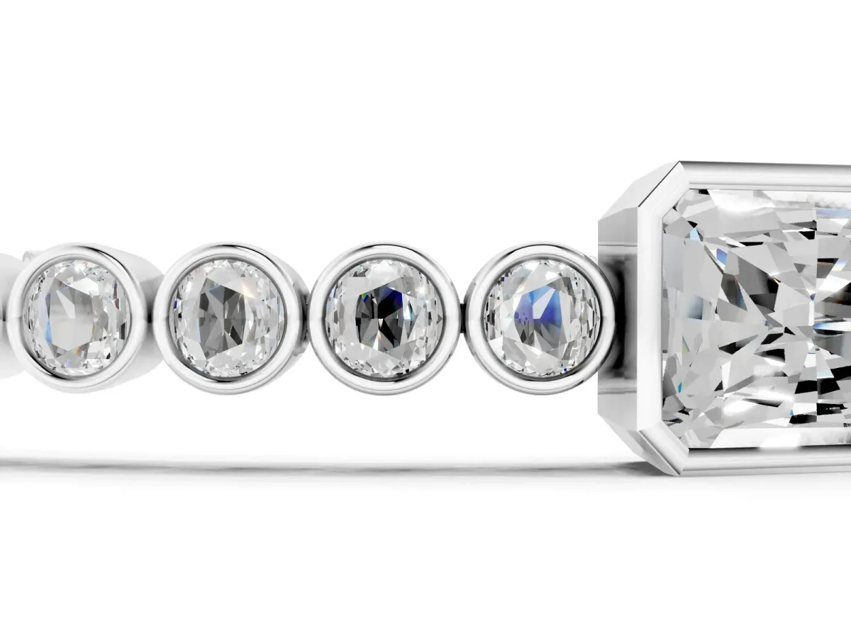 Bezel-Set Round Diamond Tennis Bracelet with Radiant Center Diamond White gold