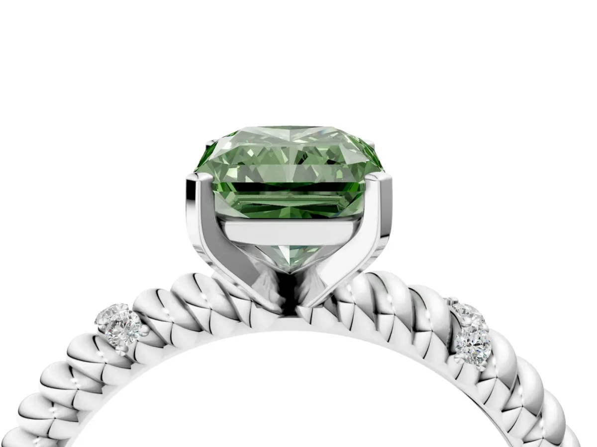 Fancy Green Radiant Cut Solitaire Twisted Band Prong Set Engagement Ring Platinum