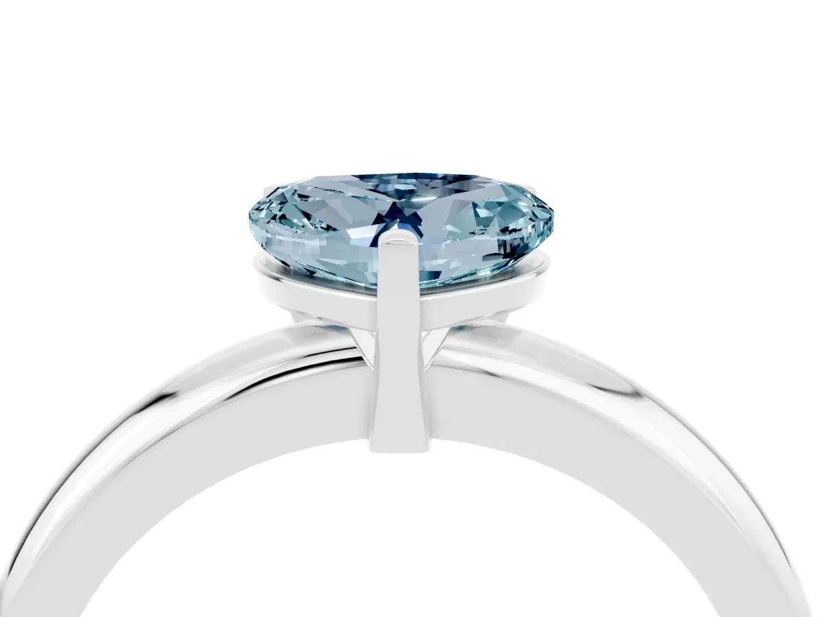 Heart Cut Aquamarine Solitaire Engagement Ring with Round Band and Four-Prong Setting White gold