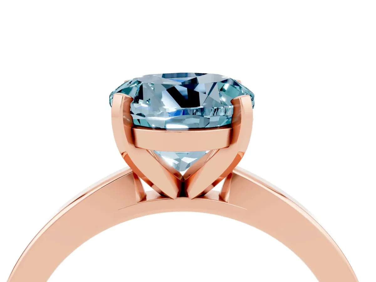 Round Cut Aquamarine Solitaire Engagement Ring with Classic Band and Four-Prong Setting Rose gold