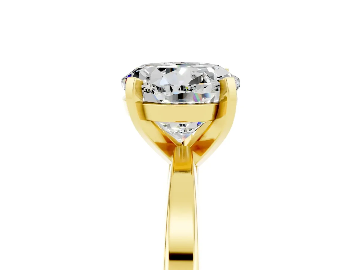 Round Cut Moissanite Solitaire Engagement Ring with Classic Band and Four-Prong Setting Yellow gold
