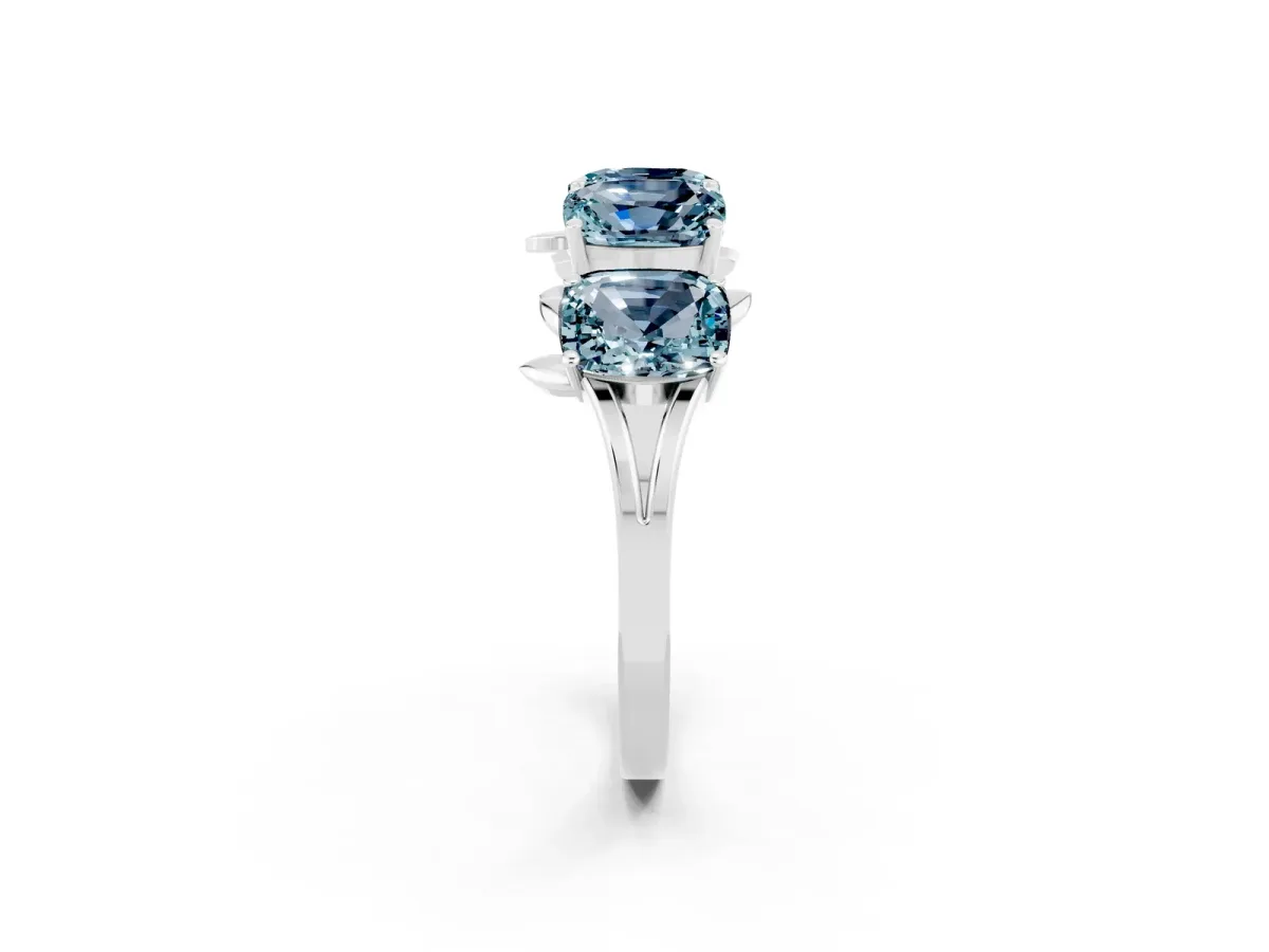 Four-Stone Elongated Cushion Aquamarine Band with Nature-Inspired Prong Setting Platinum