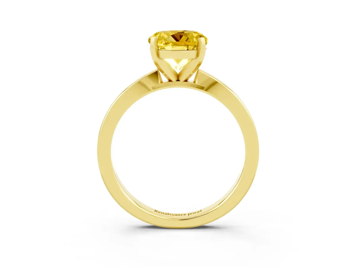 Round Cut Yellow Sapphire Solitaire Engagement Ring with Classic Band and Four-Prong Setting Yellow gold