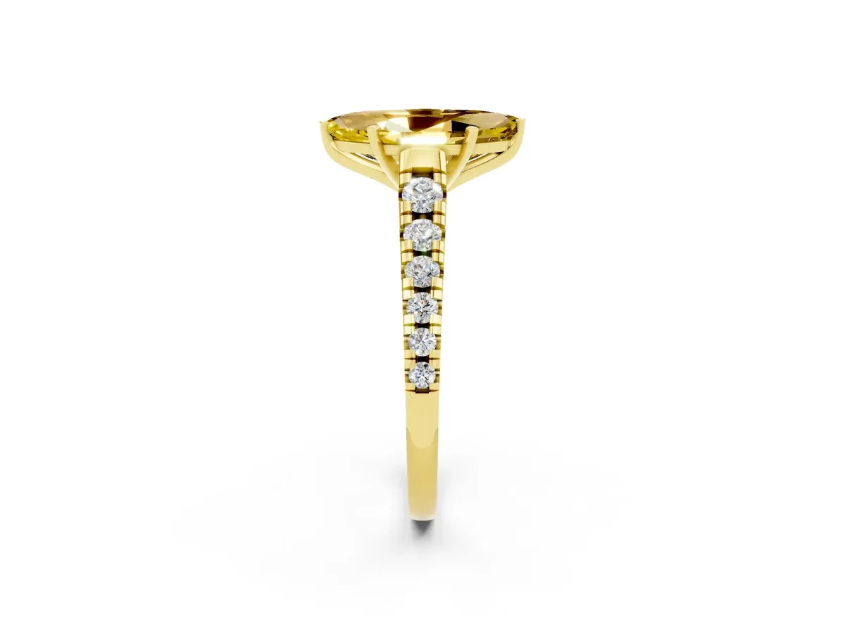 Marquise Cut Yellow Sapphire Cathedral Solitaire Ring with Round Pavé Band Yellow gold