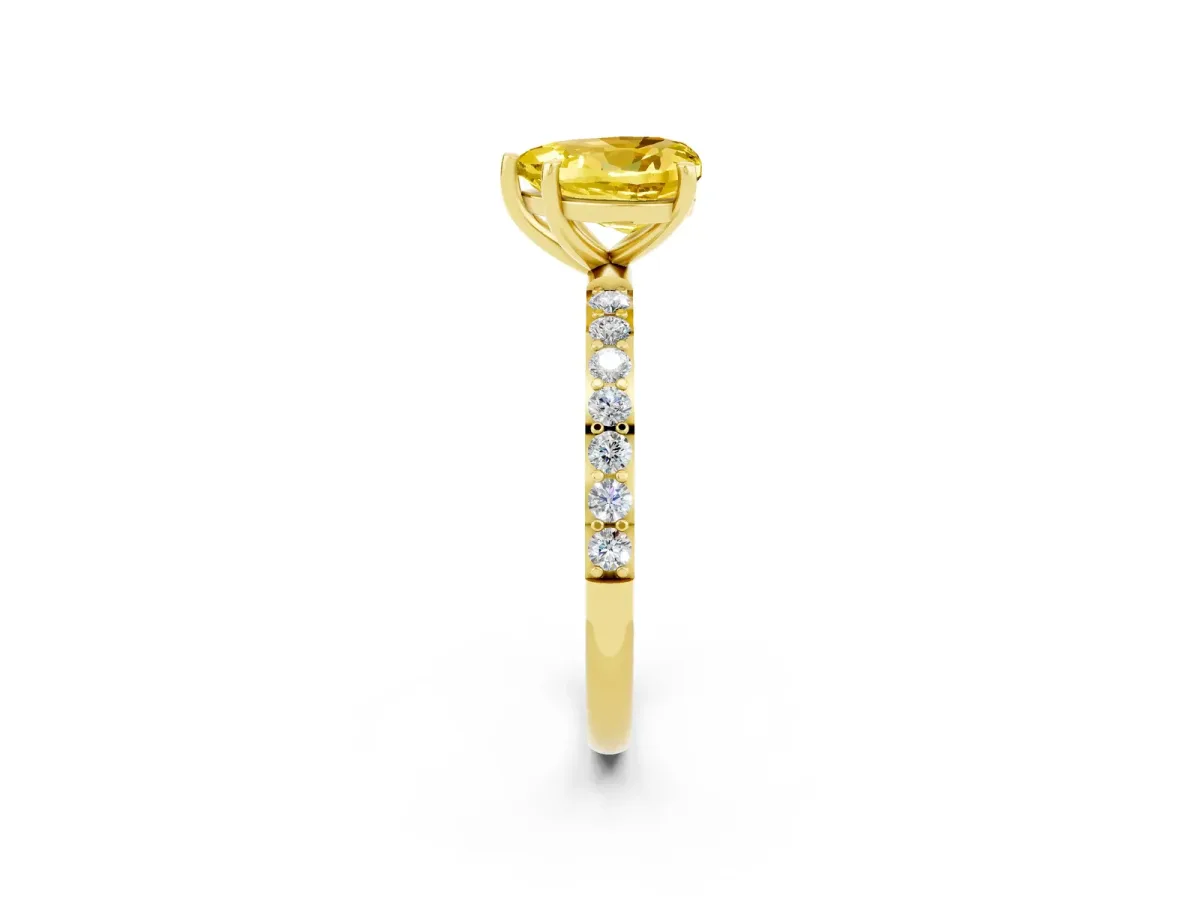 Heart Cut Yellow Sapphire Solitaire Ring with Round Pavé Band and Prong Setting Yellow gold