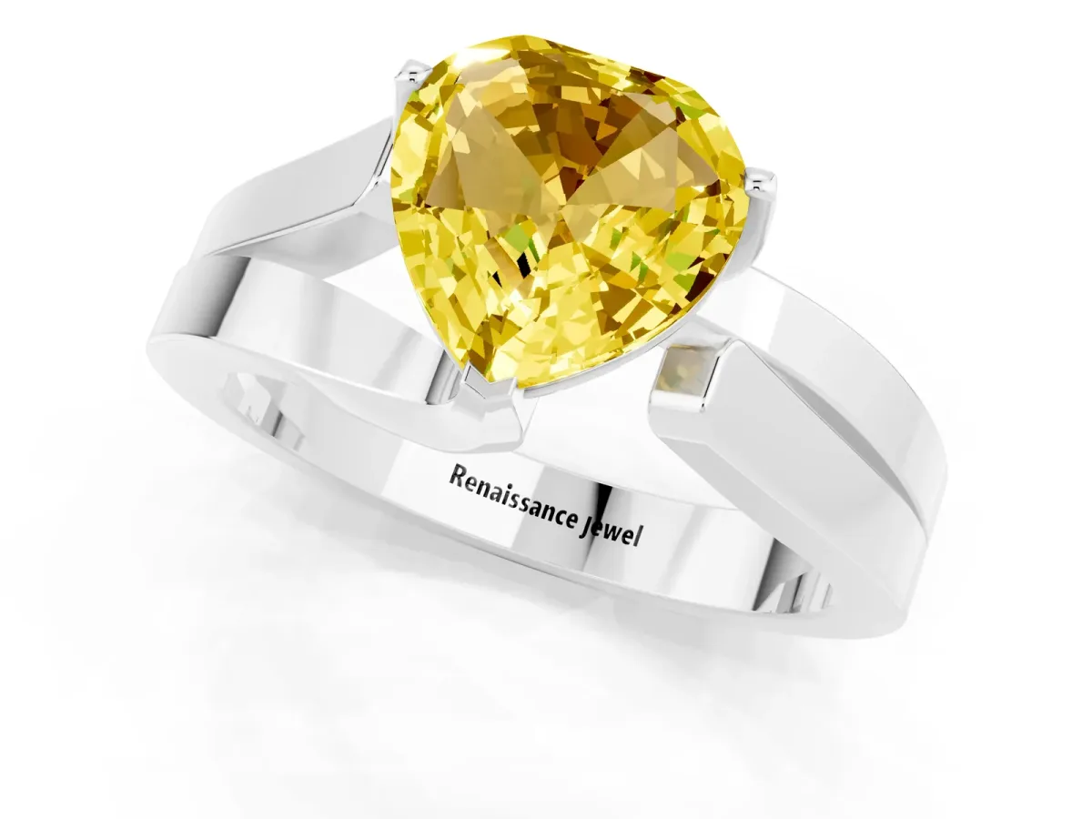 Modern Tension Set Heart Cut Yellow Sapphire Solitaire Wide Band Ring White gold