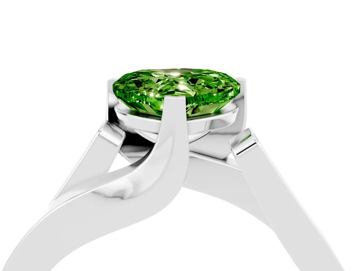 Modern Tension Set Heart Cut Peridot Solitaire Wide Band Ring Silver