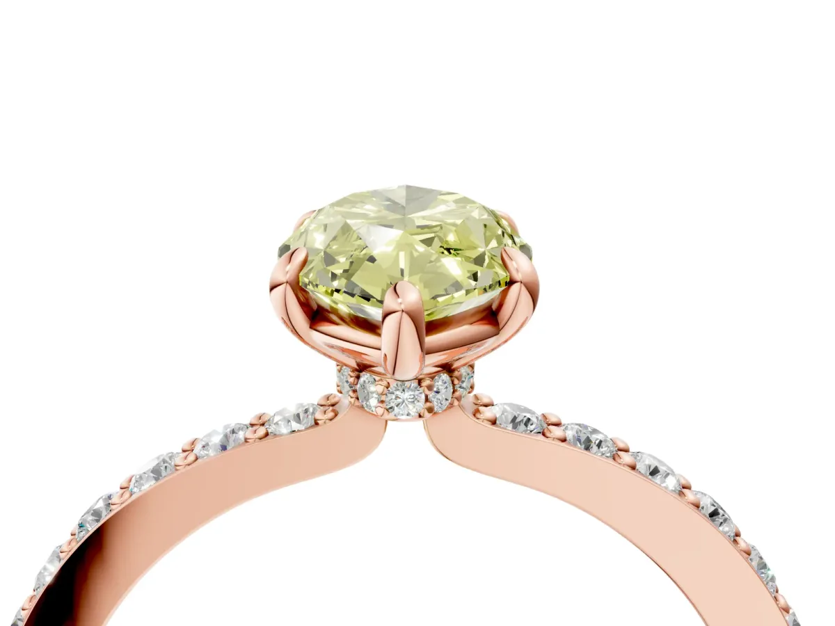 Fancy Yellow Marquise Cut Diamond Solitaire Engagement Ring with Pavé Band and Four-Prong Setting Rose gold