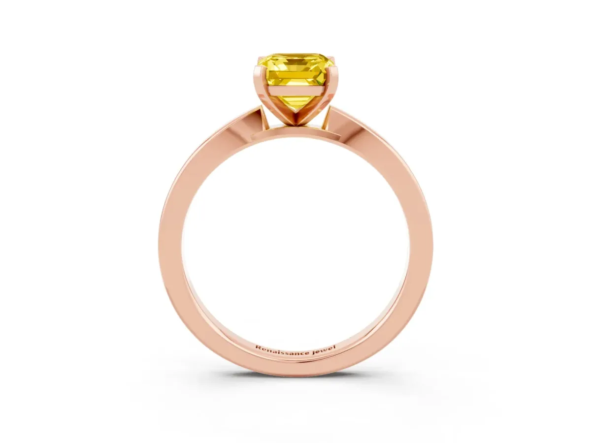 Emerald Cut Yellow Sapphire Solitaire Engagement Ring with Classic Band and Four-Prong Setting Rose gold