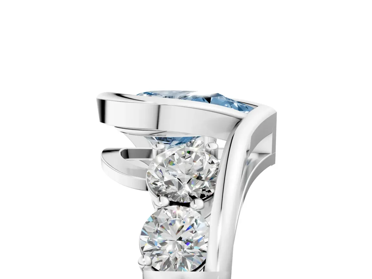 Fancy Blue Bezel Set Pear Cut Diamond Bypass Ring with Round Accents Platinum