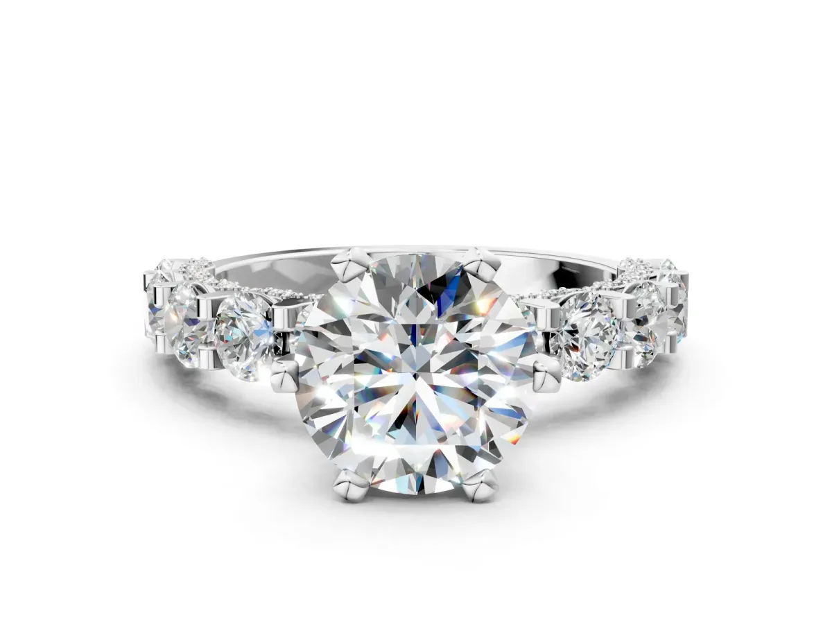 Round Diamond Mens Ring with Graduated Side Stones Silver