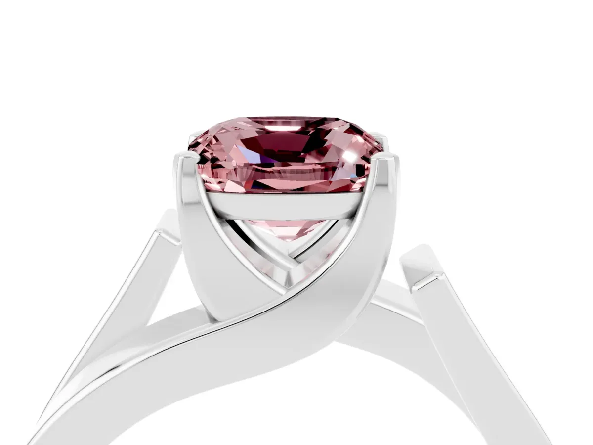 Modern Tension Set Cushion Cut Morganite Solitaire Wide Band Ring Silver