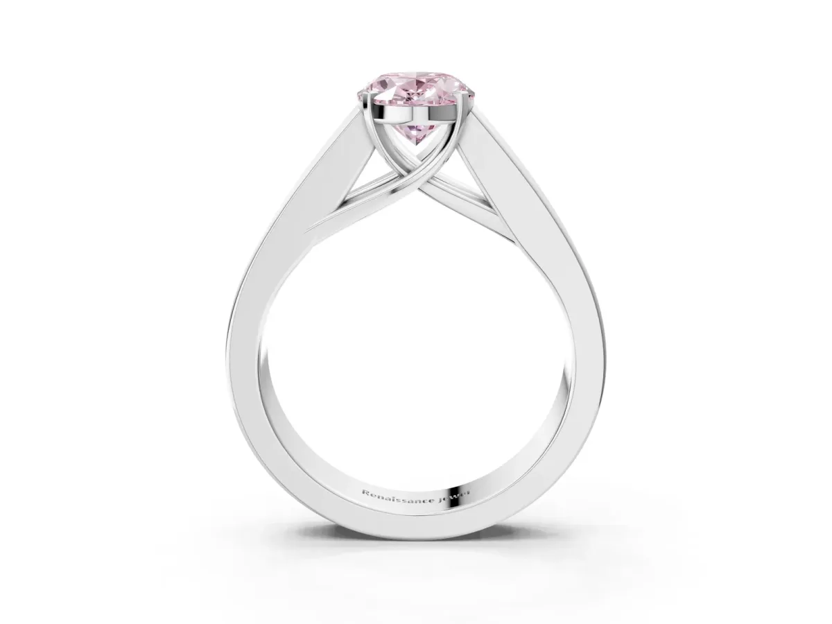 Fancy Pink Oval Cut Cut Channel Set Solitaire Ring with Four-Prong Setting White gold