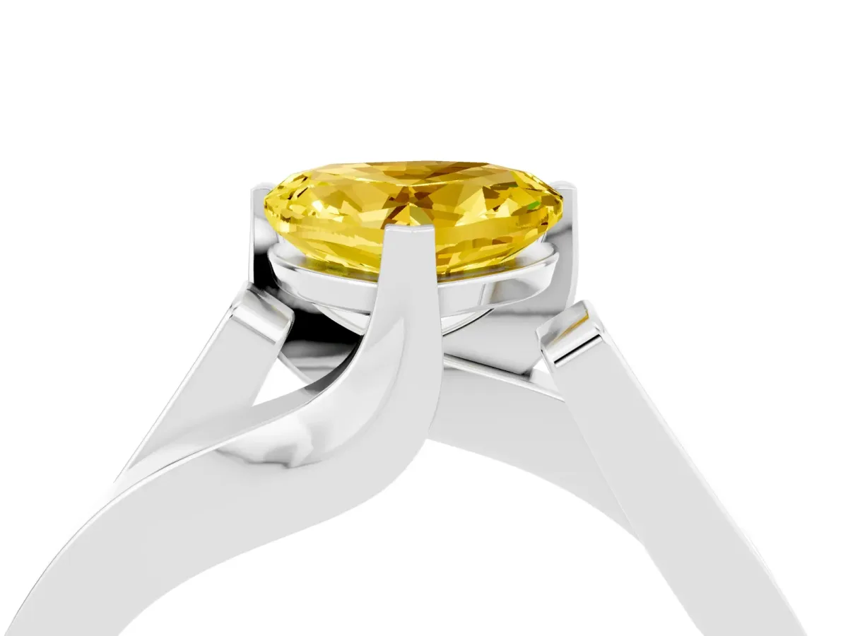 Modern Tension Set Heart Cut Yellow Sapphire Solitaire Wide Band Ring White gold