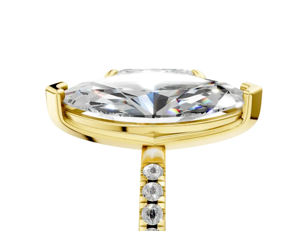 Radiant and Marquise Toi Moi Ring with Prong Setting and Pave Band Yellow gold