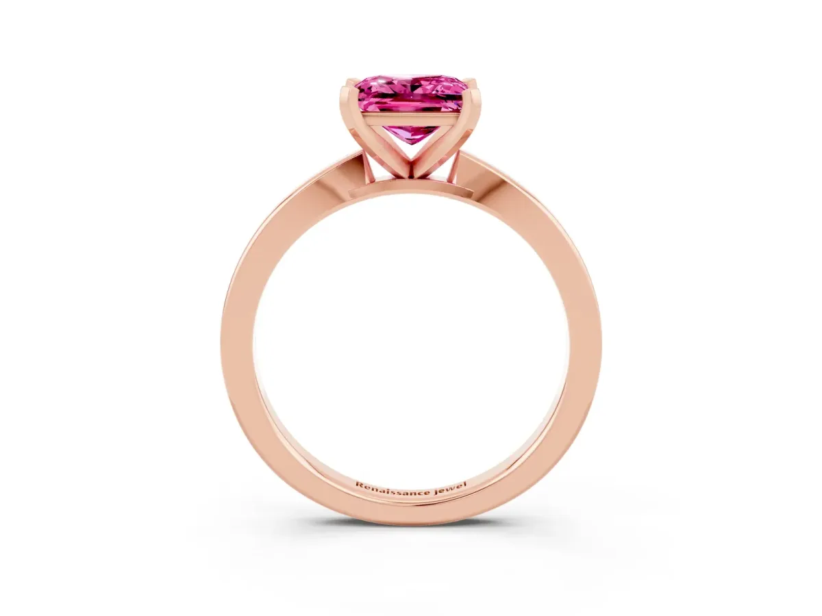 Princess Cut Pink Sapphire Solitaire Engagement Ring with Classic Band and Four-Prong Setting Rose gold
