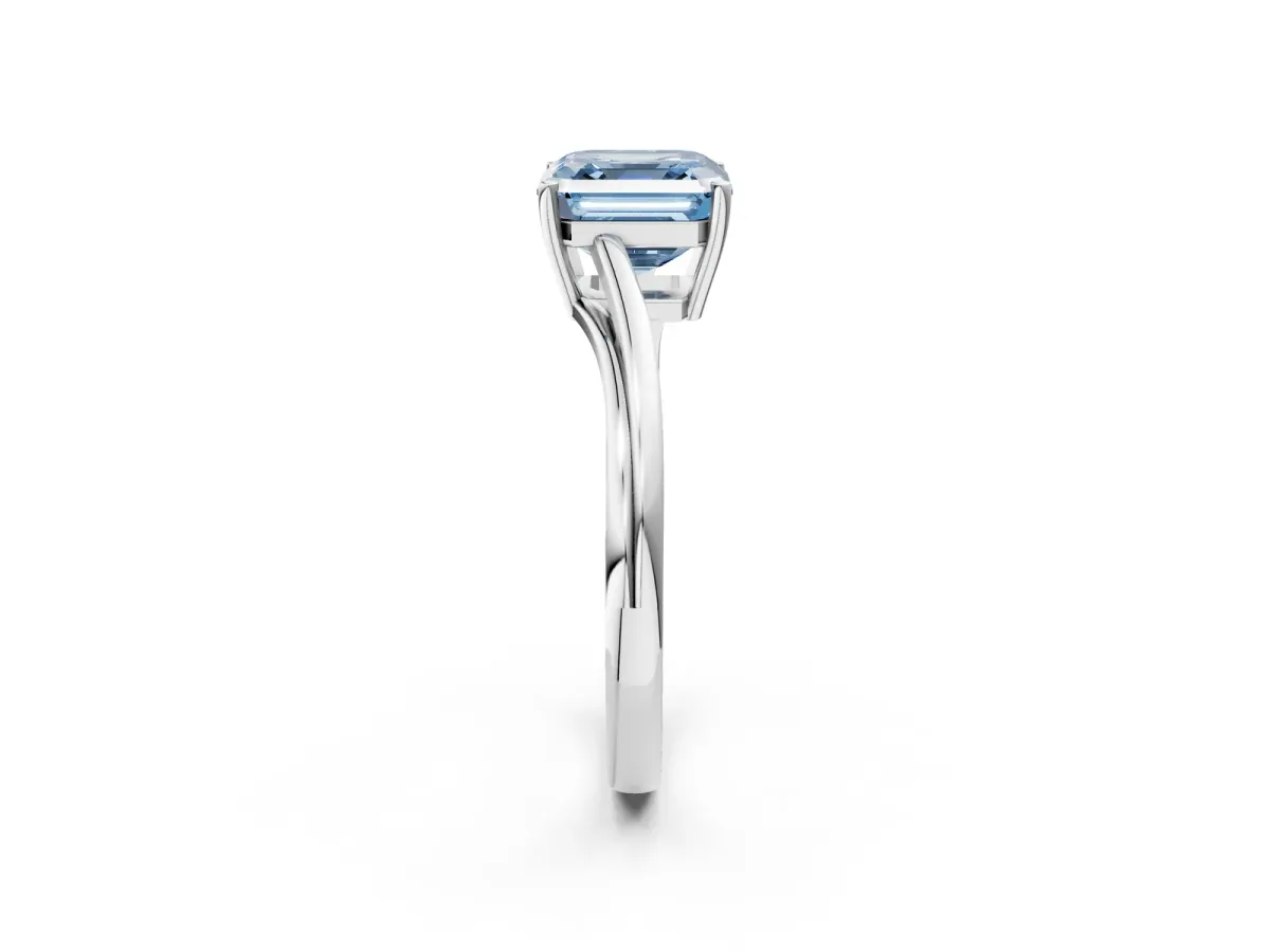 Fancy Blue Asscher Cut Cut Solitaire Twist Band Ring with Four-Prong Setting White gold