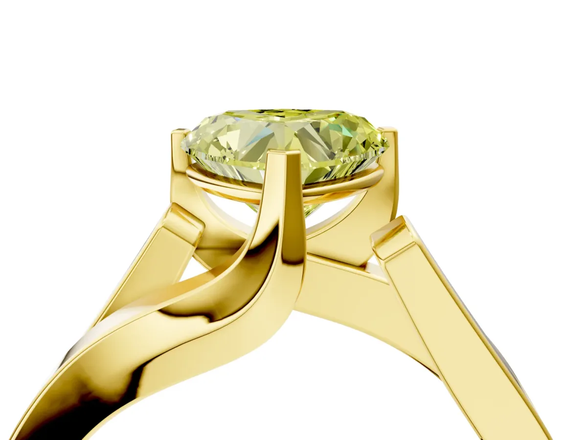 Fancy Yellow Modern Tension Set Heart Cut Diamond Solitaire Wide Band Ring Yellow gold