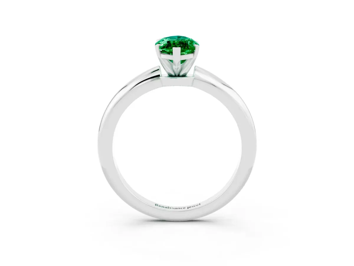 Marquise Cut Emerald Solitaire Ring with Six-Prong Setting and Classic Band White gold