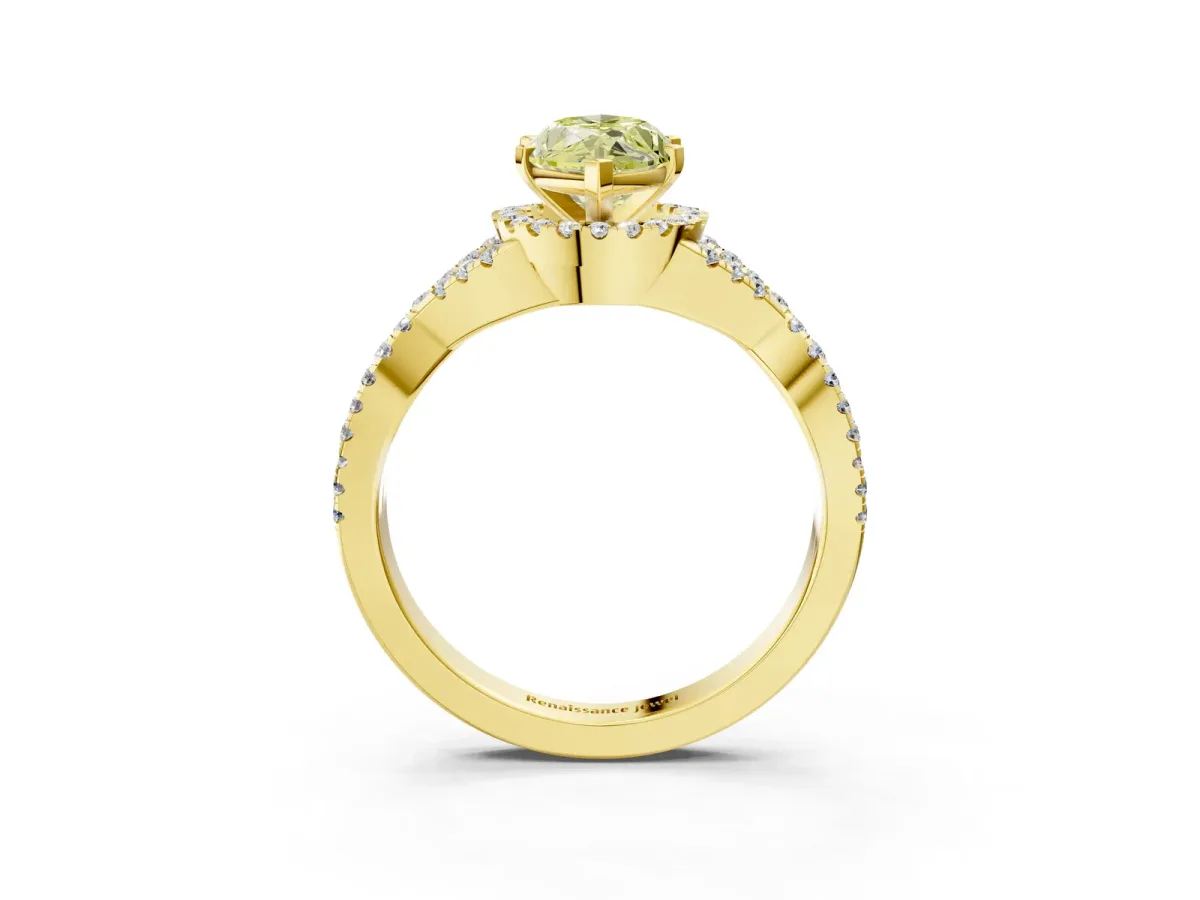 Fancy Yellow Marquise Cut Diamond Halo Twist Band Solitaire Prong Setting Ring Yellow gold