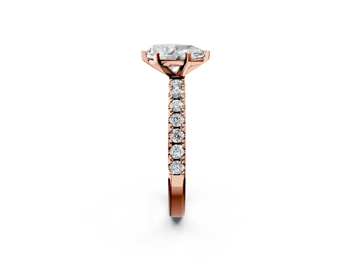 Pear Cut Diamond Solitaire Pavé Band with Four-Prong Setting Rose gold