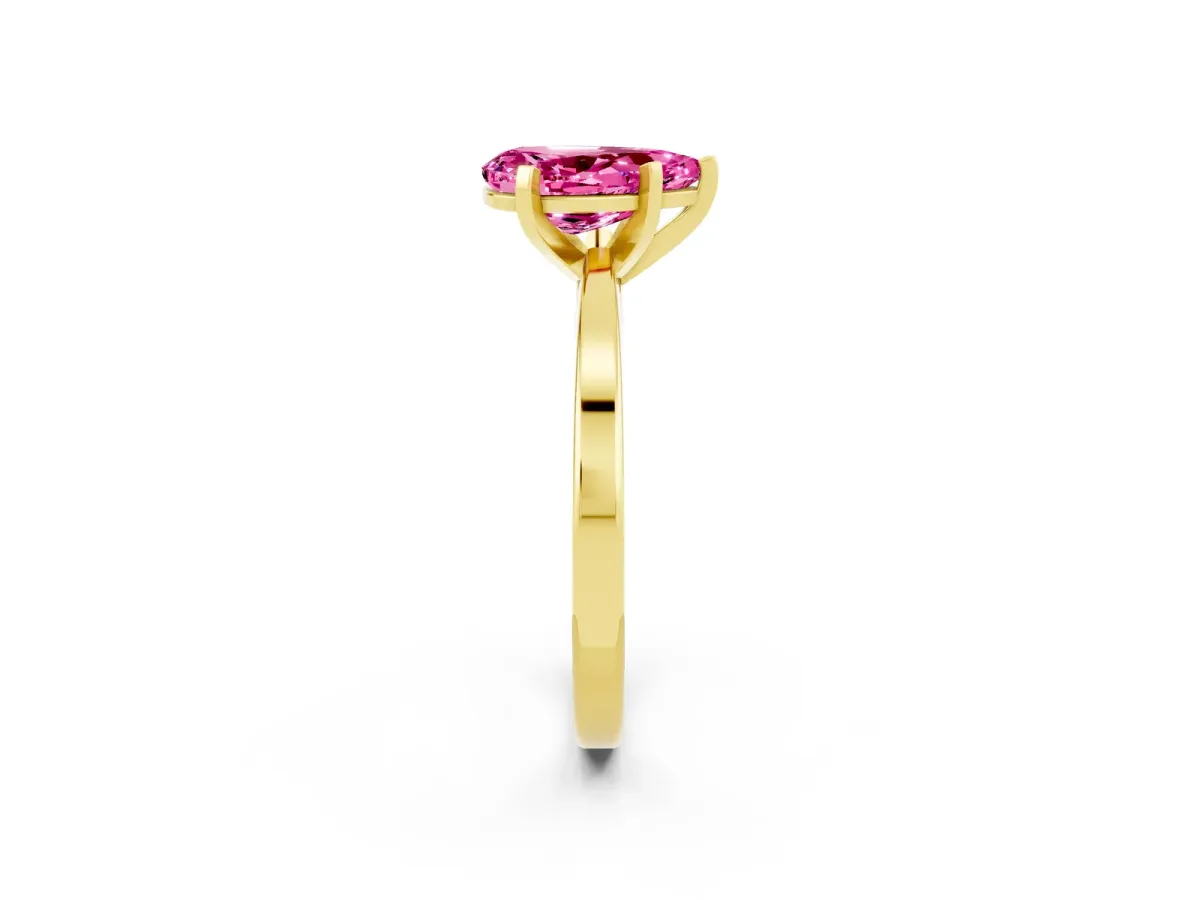 Pear Cut Pink Sapphire Solitaire Engagement Ring with Classic Band and Four-Prong Setting Yellow gold