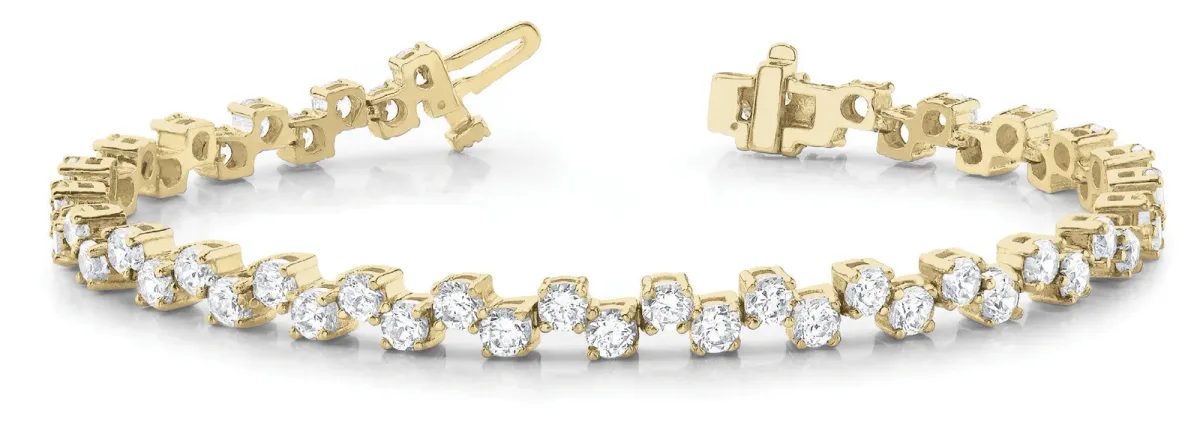 Round Cut Diamond Tennis Bracelet with Prong Setting and Link Band Yellow gold