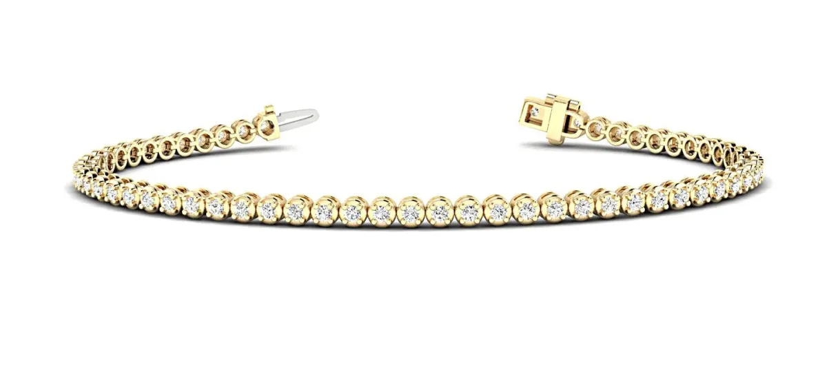Round Diamond Tennis Bracelet with Prong Setting on a Classic Chain Band Yellow gold