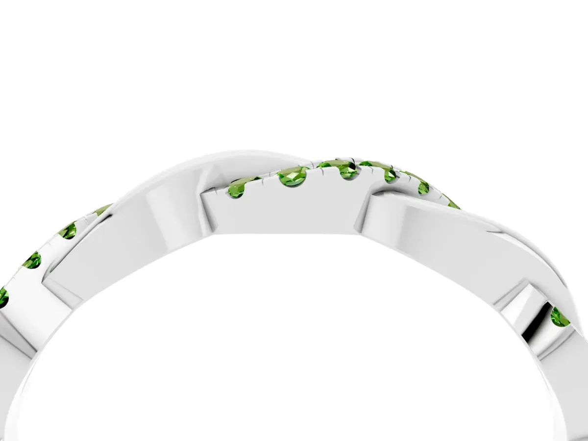 Round Peridot Twist Eternity Band with Pavé Setting White gold