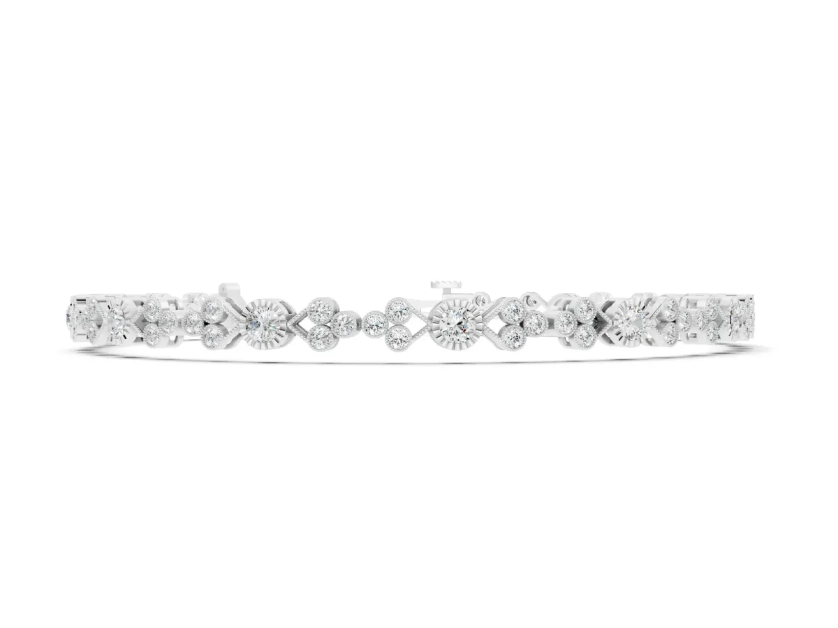 Round Cut Diamond Tennis Bracelet with Bezel Setting and Milgrain Band White gold