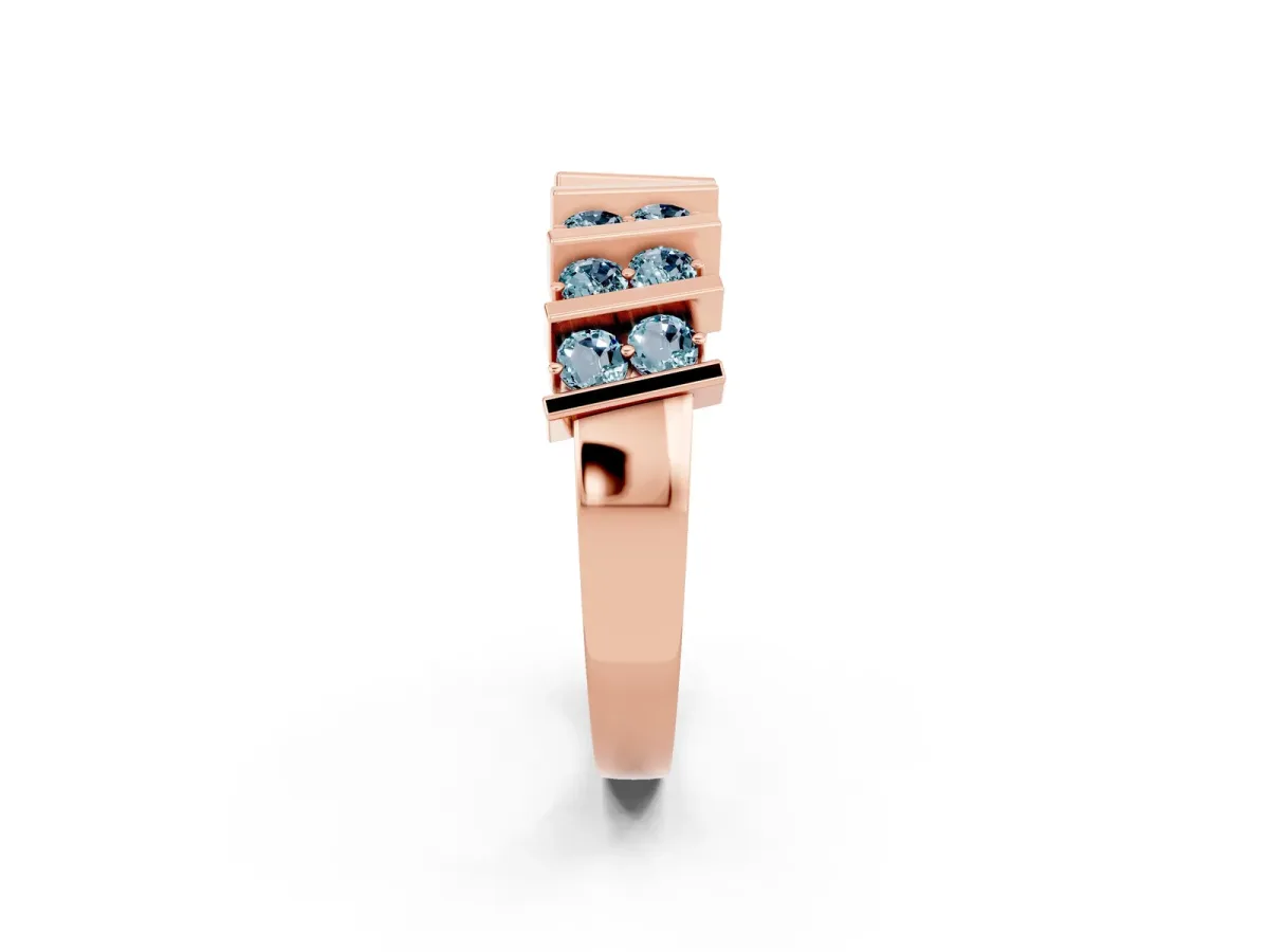 Channel Set Round Aquamarine Anniversary Band with Vertical Prongs Rose gold