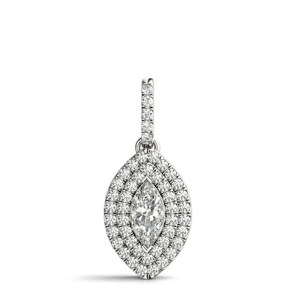 Marquise Diamond Halo Pendant with Pavé Setting White gold