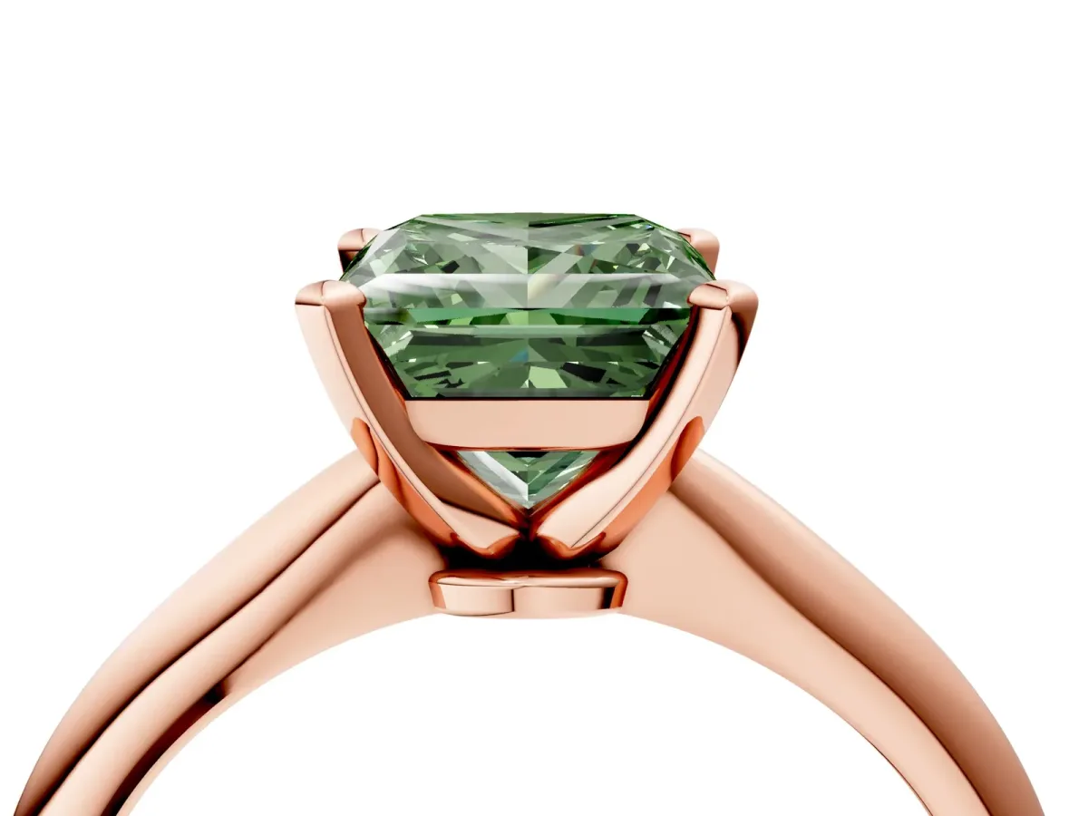 Fancy Green Princess Cut Diamond Solitaire Engagement Ring with Classic Band and Four-Prong Setting Rose gold