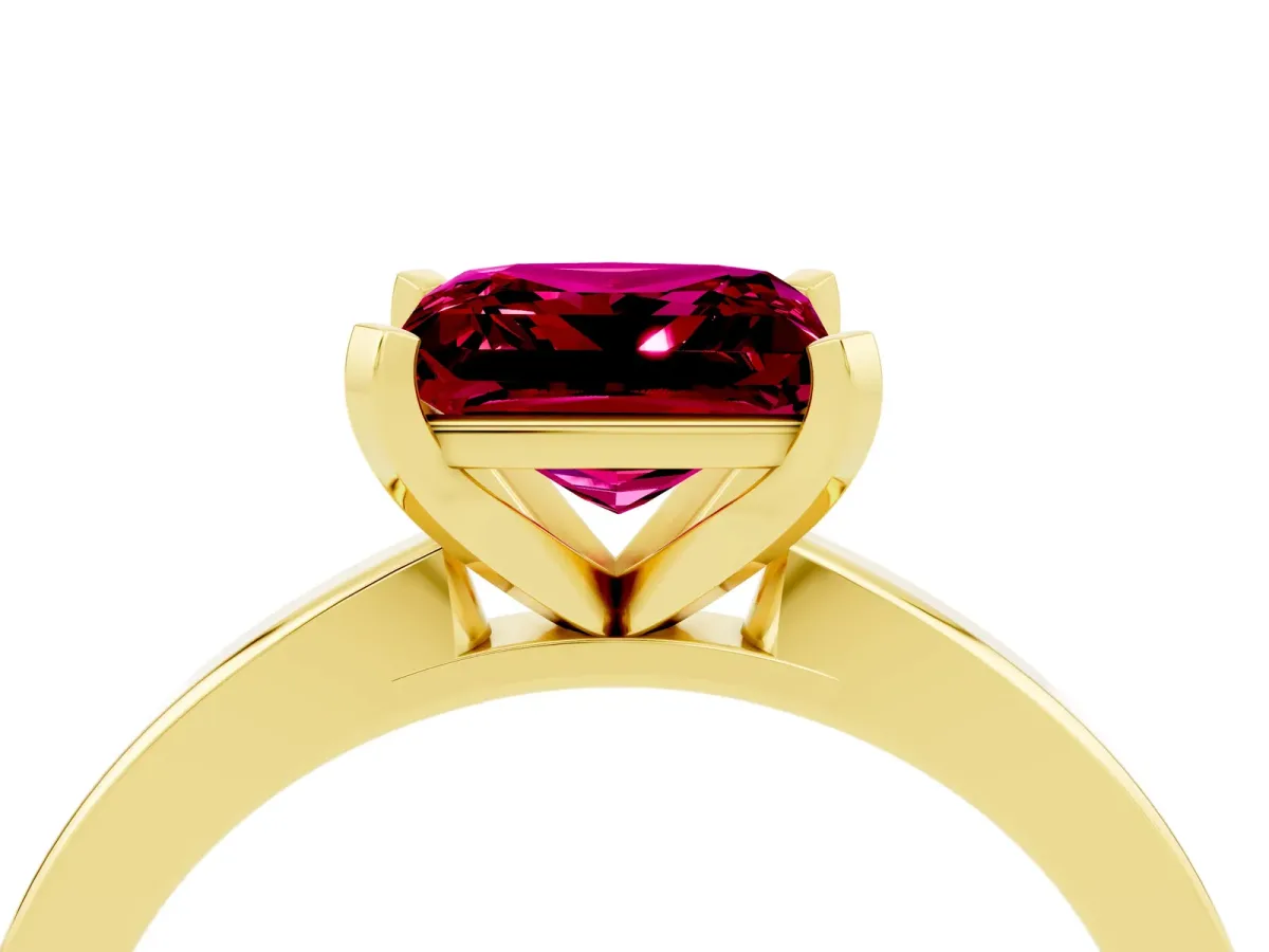 Princess Cut Garnet Solitaire Engagement Ring with Classic Band and Four-Prong Setting Yellow gold