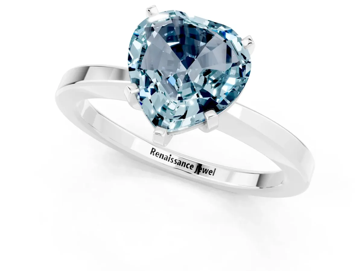 Heart Cut Aquamarine Solitaire Engagement Ring with Classic Band and Four-Prong Setting White gold