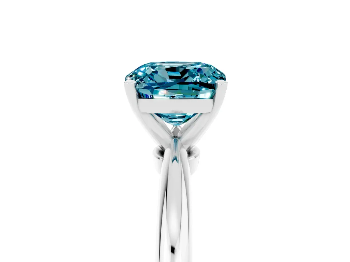 Cushion Cut Blue Topaz Solitaire Ring with Six-Prong Setting and Classic Band Silver