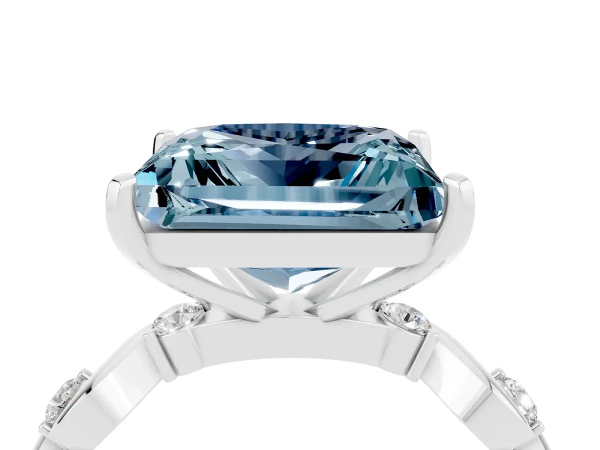 Princess Cut Aquamarine Solitaire Twisted Band with Round Accents and Prong Setting Platinum