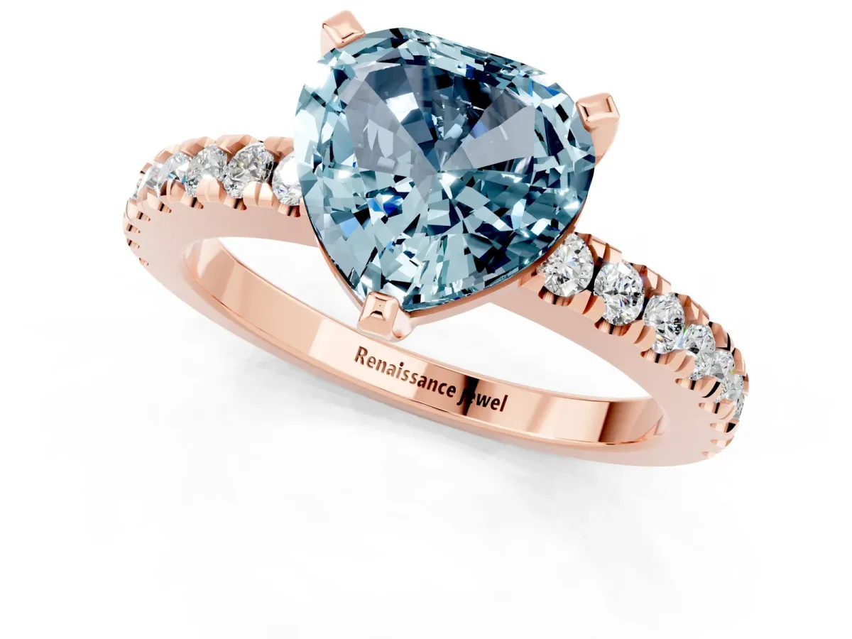 Heart Cut Solitaire Aquamarine with Pavé Band and Four-Prong Setting Rose gold