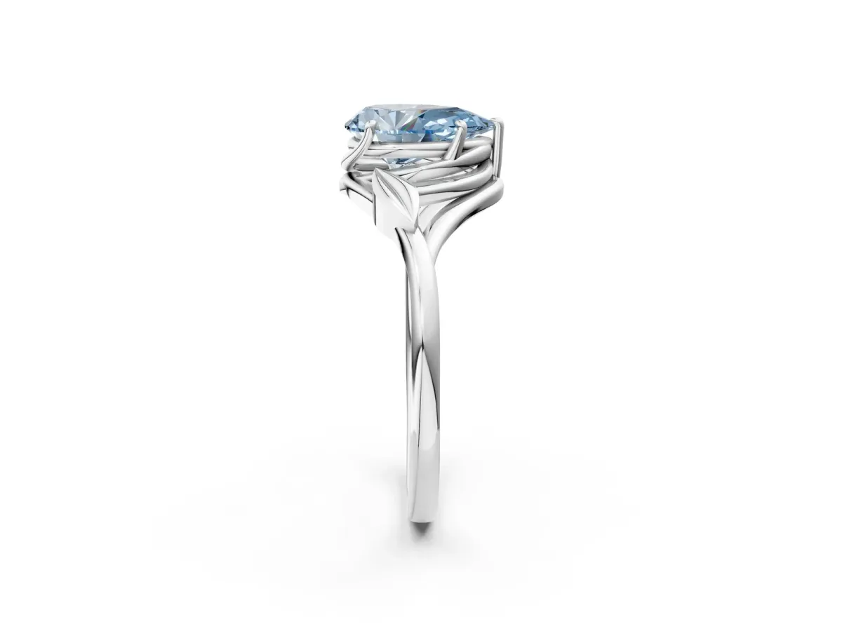 Fancy Blue Pear Cut Diamond Solitaire Ring with Twist Band and Four-Prong Setting Platinum