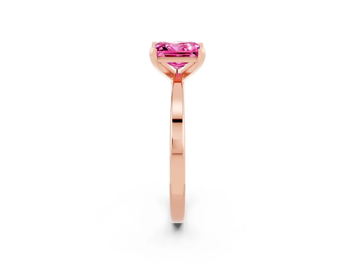 Princess Cut Pink Sapphire Solitaire Engagement Ring with Classic Band and Four-Prong Setting Rose gold